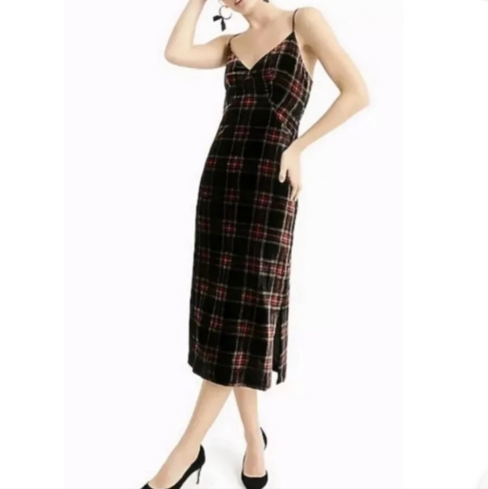 J. Crew Velvet Stewart Tartan Plaid Dress Size 8